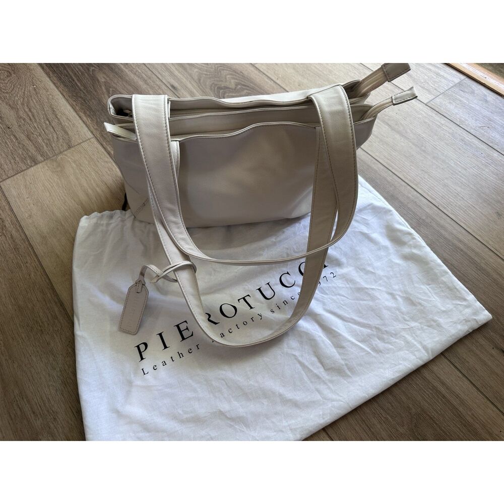 Pierotucci Italian Leather Tote Bag Cream Tan Made in Italy Luxury Handbag